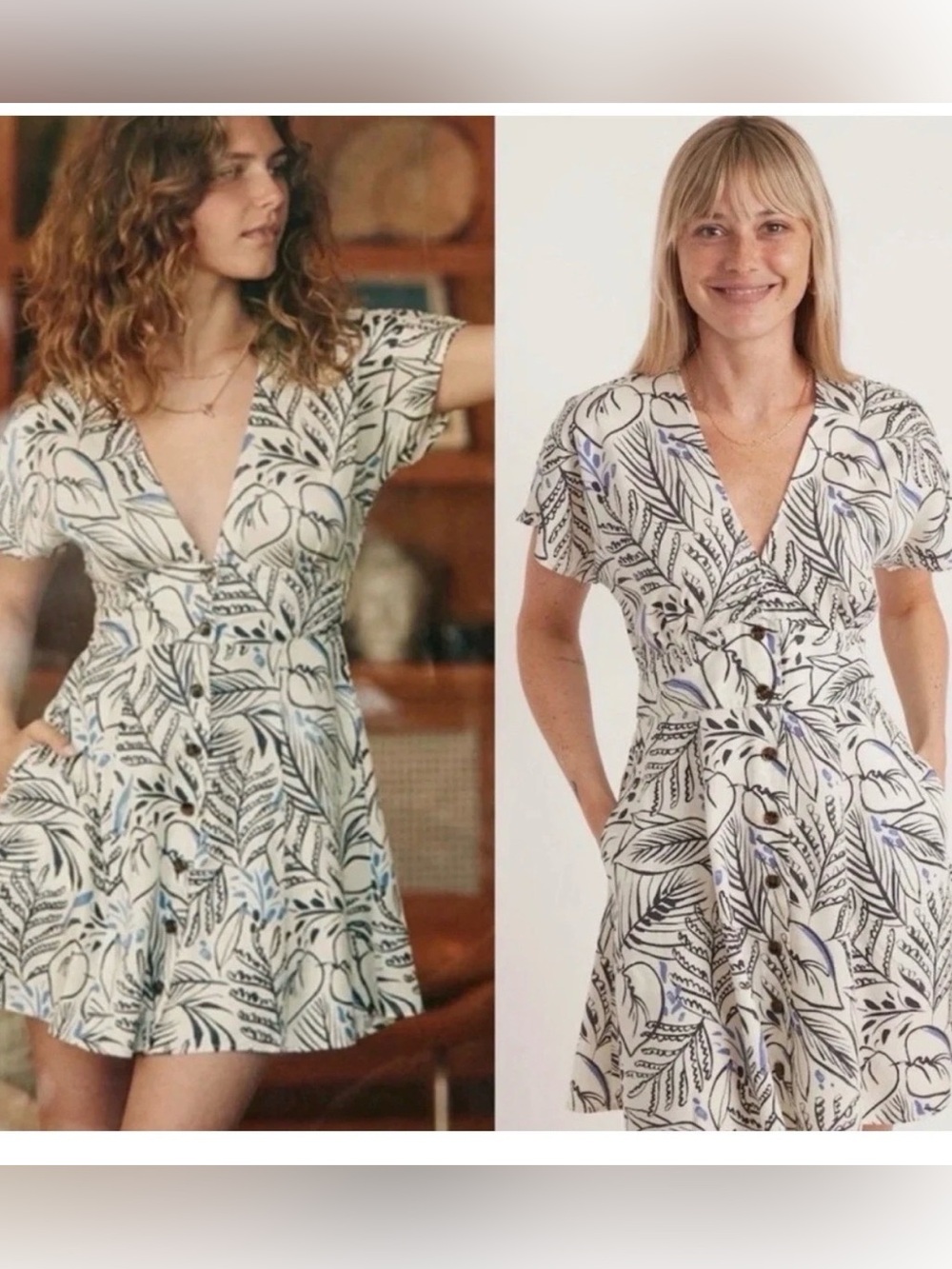 Marine Layer Floral Button Front Tie Waist Midi Dress Women’s XS Blue White